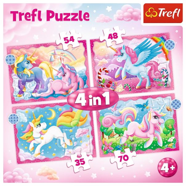 TREFL Puzzle 4u1 Unicorns and Magic 34389 - 54, 48, 35, 70 delova - T34389