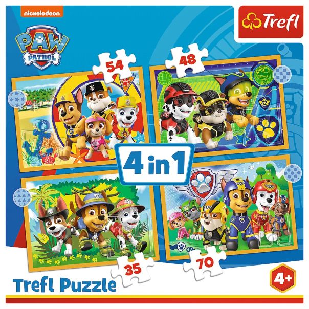 TREFL Puzzle 4u1 Holiday Paw Patrol 34395 - 54, 48, 35, 70 delova - T34395