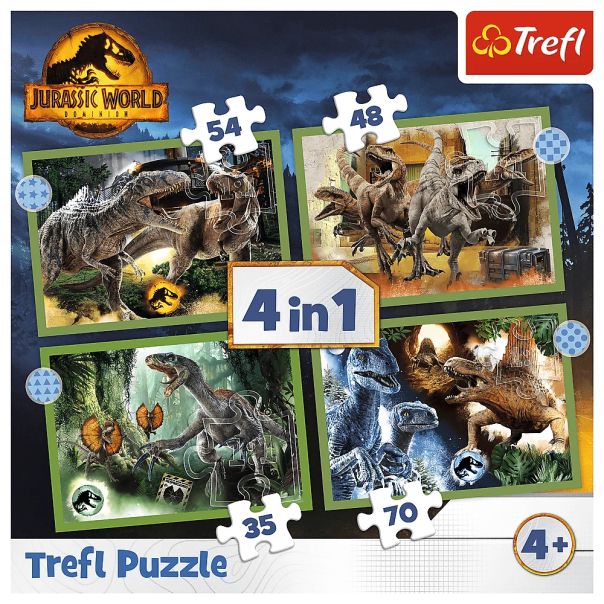 TREFL Puzzle 4u1 Dangerous dinosaurs 34607 - 54, 48, 35, 70 delova - 102815-34607