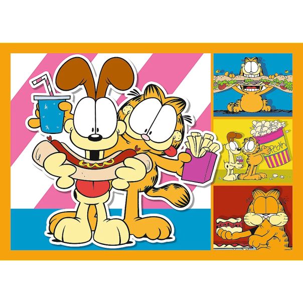 TREFL Puzzle 4u1 Garfield loves lasagna 34673 - 54, 48, 35, 70 delova - 102840-34673