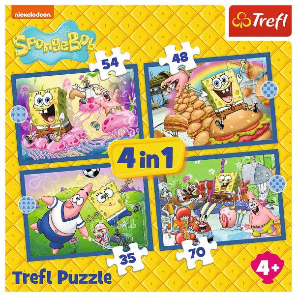 TREFL Puzzle 4u1 Sponge Bob's underwater life 34674 - 54, 48, 35, 70 delova - 102841-34674