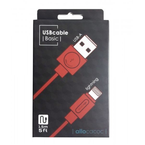 ALLOCACOC DESIGNNEST Lighting flat usb kabl 10451RD/LGHTBC, crveni - 10451RD-LGHTBC