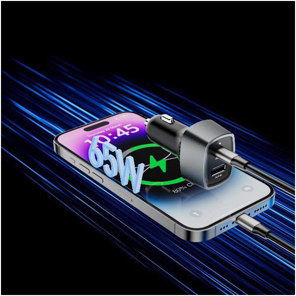 CELLY Auto punjač 65W sa USB-C i USB-A portovima - CC1USBC1USBA65W
