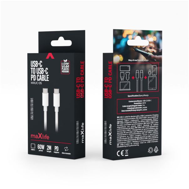 MAXLIFE kabl sa brzim punjenjem USB-C na USB-C od 2m - OEM0101021