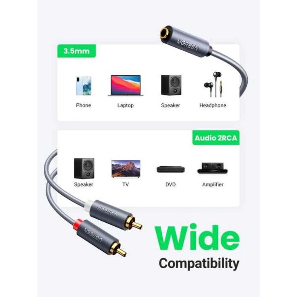 UGREEN Audio kabl AV102 3.5mm na 2 RCA F/M 1m - 10588