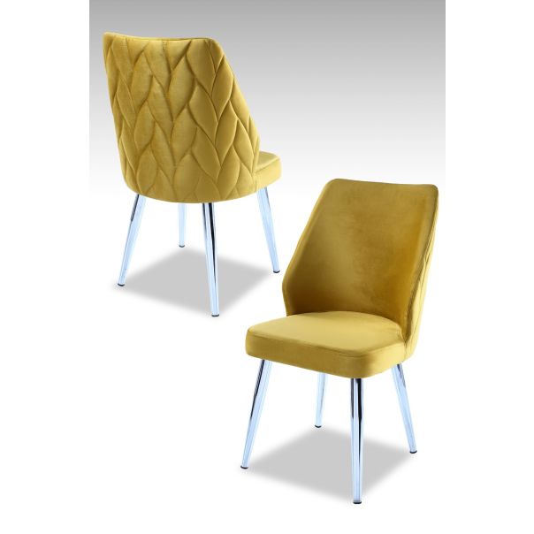 HANAH HOME Set trpezarijskih stolica Pufi 4/1, hrom/žuta - 107BCK1212