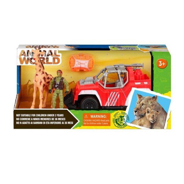 Set za igru Auta za safari sa figurom čoveka i žirafom - 11-63789