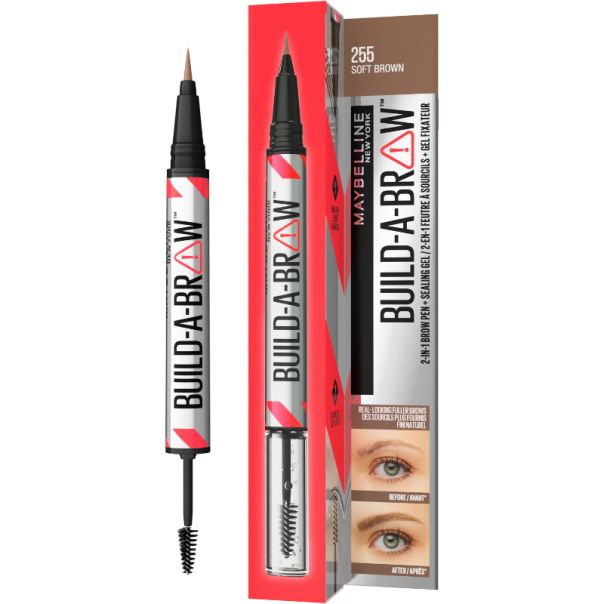 MAYBELLINE New York Build-A-Brow Olovka za obrve i gel za fiksiranje, 2u1, 255 soft brown - 1100028052