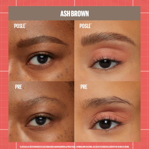 MAYBELLINE New York Build-A-Brow Olovka za obrve i gel za fiksiranje, 2u1, 259 ash brown - 1100028053