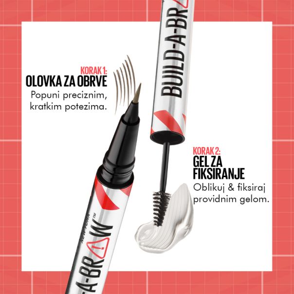 MAYBELLINE New York Build-A-Brow Olovka za obrve i gel za fiksiranje, 2u1, 259 ash brown - 1100028053