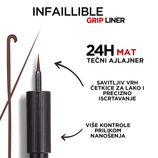 L'Oreal Paris Infaillible Grip 24h Matte Liquid Ajlajner, 03 Marron - 1100029012