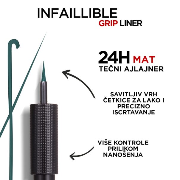 L'Oreal Paris Infaillible Grip 24h Matte Liquid Ajlajner, 04 Emeraude - 1100029013