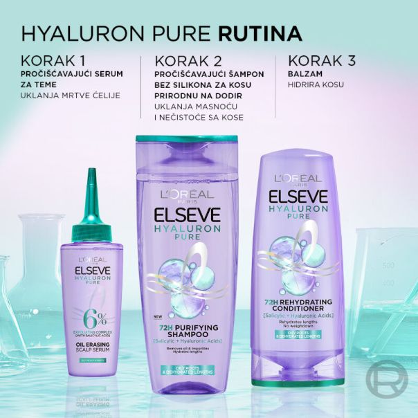 L’Oréal Paris Elseve Hyaluron pure Šampon za dehidriranu kosu koja se brzo masti, 250 ml - 1100031050
