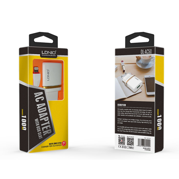 Kućni punjač LDNIO DL-AC50 1xUSB 1A+ Micro USB kabel beli - 110024-1