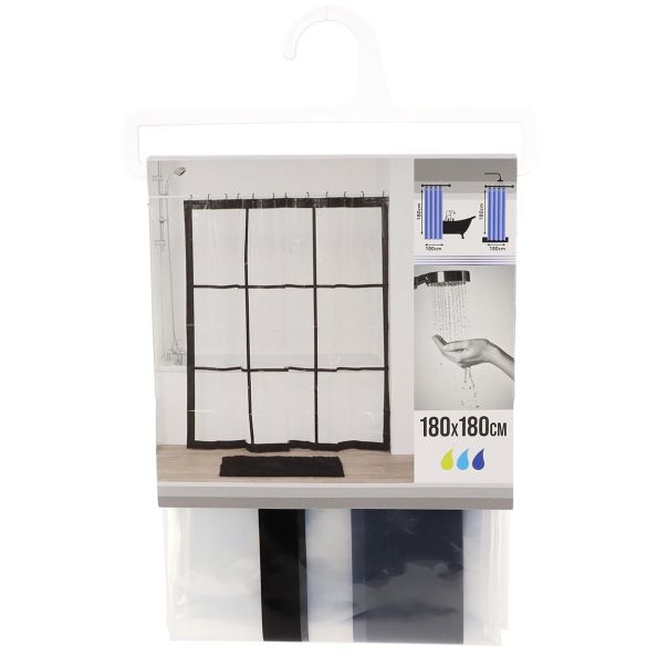 TENDANCE Zavesa za kadu 180x180cm Retro, bela/crna - 1108716