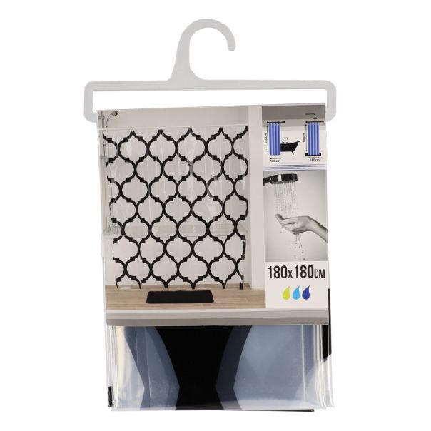 TENDANCE Zavesa za kadu 180x180cm Tribeca, providna/crna - 1108726