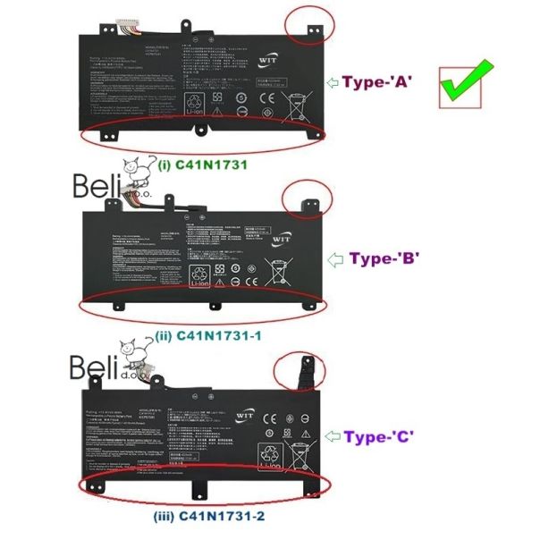 Baterija za Laptop C41N1731 Asus ROG Strix GL504 GL504GM GL504GS type A - 111301-1