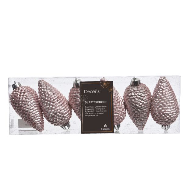 DEKOR DOM Novogodišnji set ukrasa Šišarka 8cm 6/1 028603, svetloroze - 043321-1