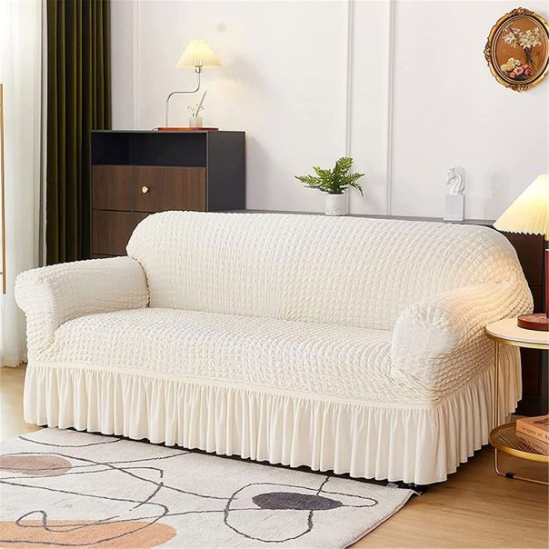 Retro Pokrivač za dvosede i kauče od 145cm do 185cm, bele boje - 1203-WHI