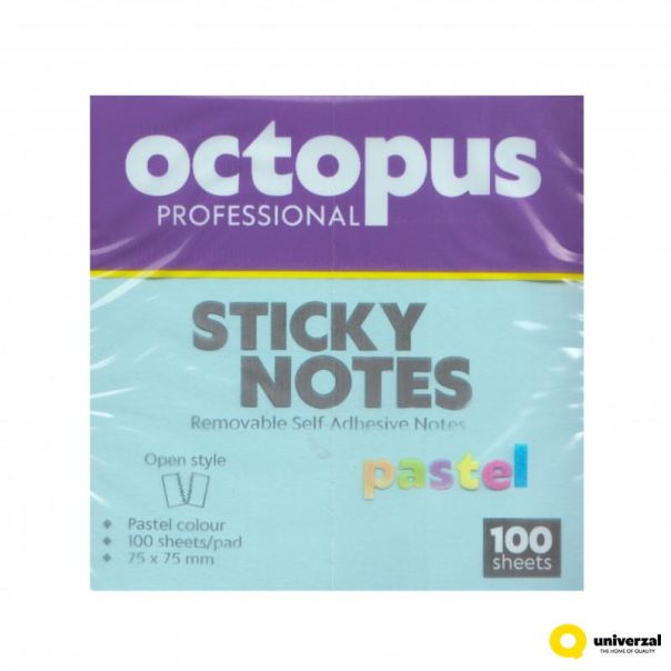 OCTOPUS Samolepljivi blok 75x75mm 100 lista pastel plavi unl-2041 - 112921-1