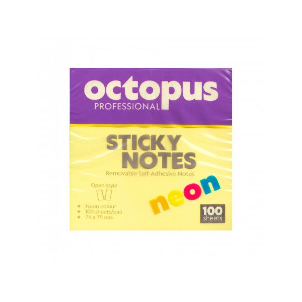 OCTOPUS Samolepljivi blok 75x75mm 100 lista neon žuti unl-2042 - 112922-1