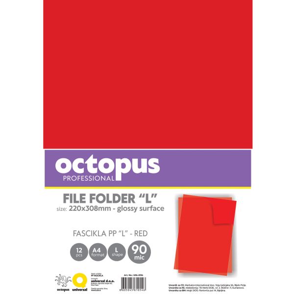 OCTOPUS Fascikla A4 l 90mic 12/1 crvena unl-2106 - 112993