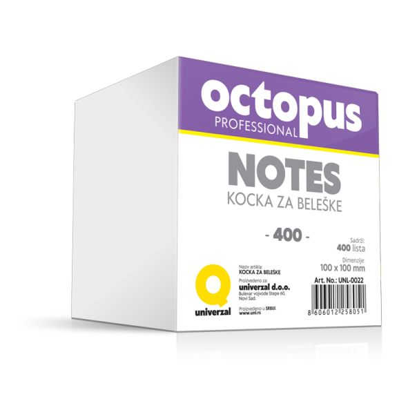 OCTOPUS Kocka papir za beleške 10x10cm 400 lista bela unl-0022 - 11307