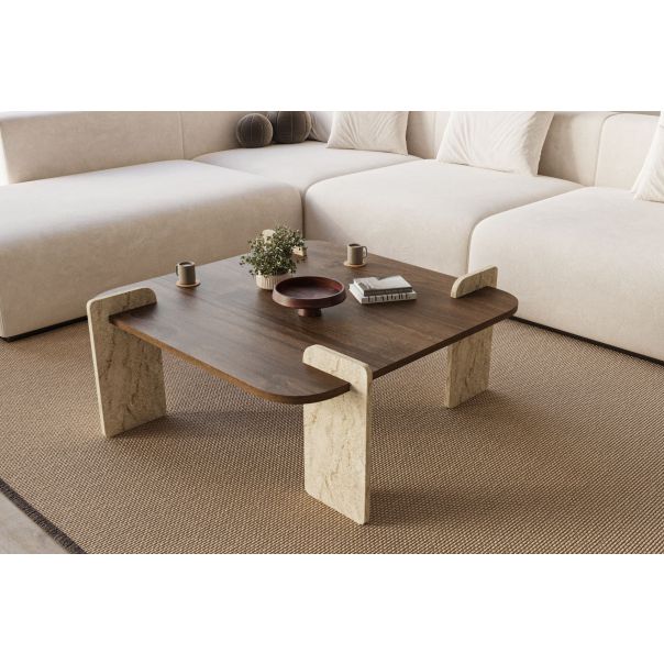 HANAH HOME Klub sto Afrolli, braon/mermerna krem - EP3056478