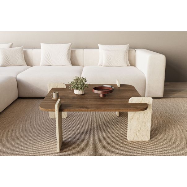 HANAH HOME Klub sto Afrolli, braon/mermerna krem - EP3056478