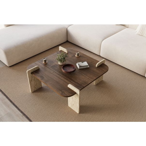 HANAH HOME Klub sto Afrolli, braon/mermerna krem - EP3056478