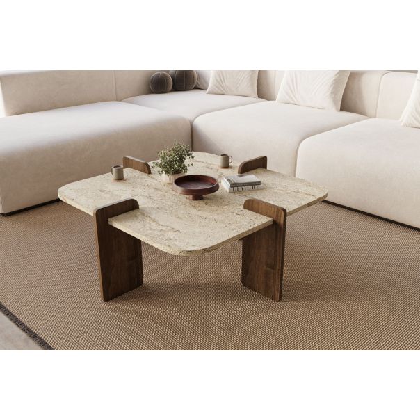 HANAH HOME Klub sto Poalla, mermerna/tamno braon - EP3056481