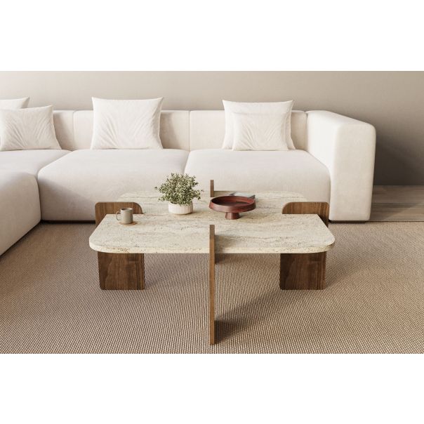 HANAH HOME Klub sto Poalla, mermerna/tamno braon - EP3056481