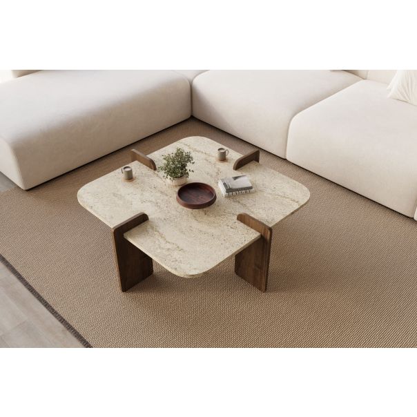 HANAH HOME Klub sto Poalla, mermerna/tamno braon - EP3056481