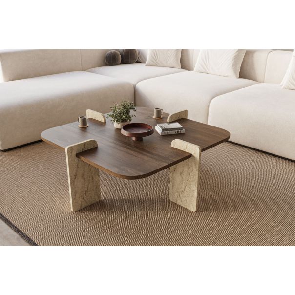 HANAH HOME Klub sto Poalla, braon/mermerna krem - EP3056484