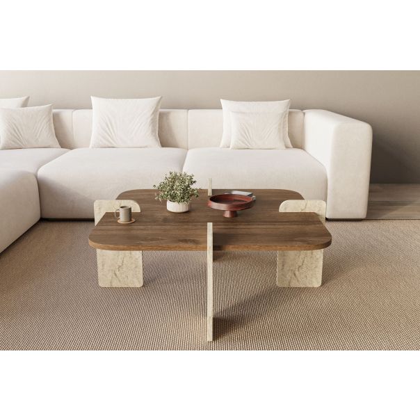 HANAH HOME Klub sto Poalla, braon/mermerna krem - EP3056484