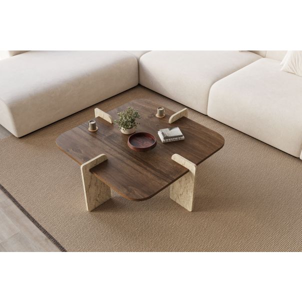HANAH HOME Klub sto Poalla, braon/mermerna krem - EP3056484