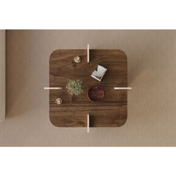 HANAH HOME Klub sto Poalla, braon/mermerna krem - EP3056484