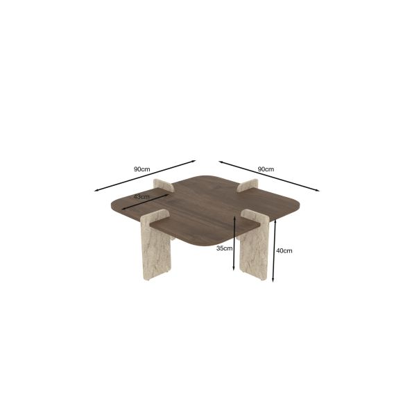 HANAH HOME Klub sto Poalla, braon/mermerna krem - EP3056484