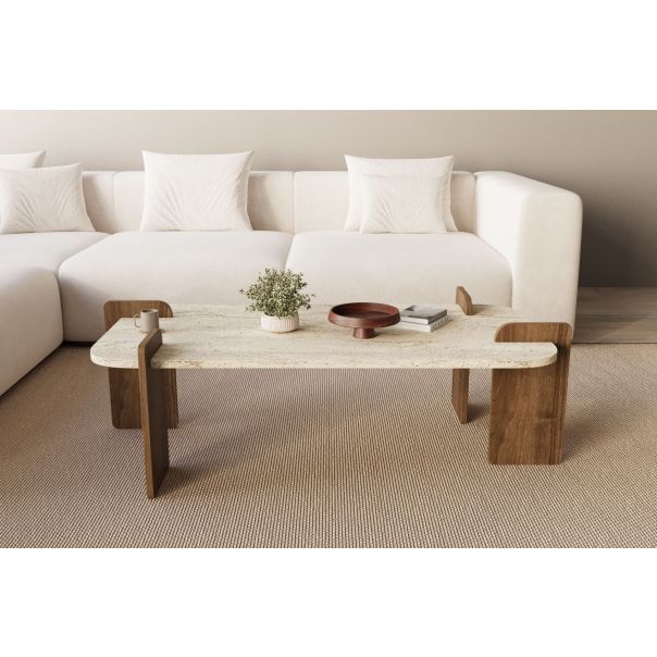HANAH HOME Klub sto Leapiri, mermerna/tamno braon - EP3056487