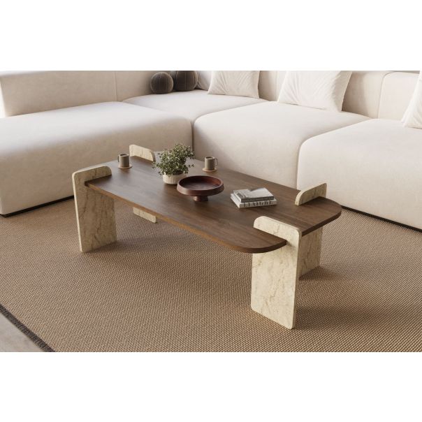 HANAH HOME Klub sto Leapiri, braon/mermerna krem - EP3056490