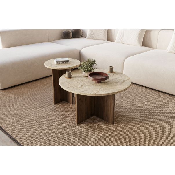 HANAH HOME Set klub stolova Private 2/1, mermerna/tamno braon - EP3056499