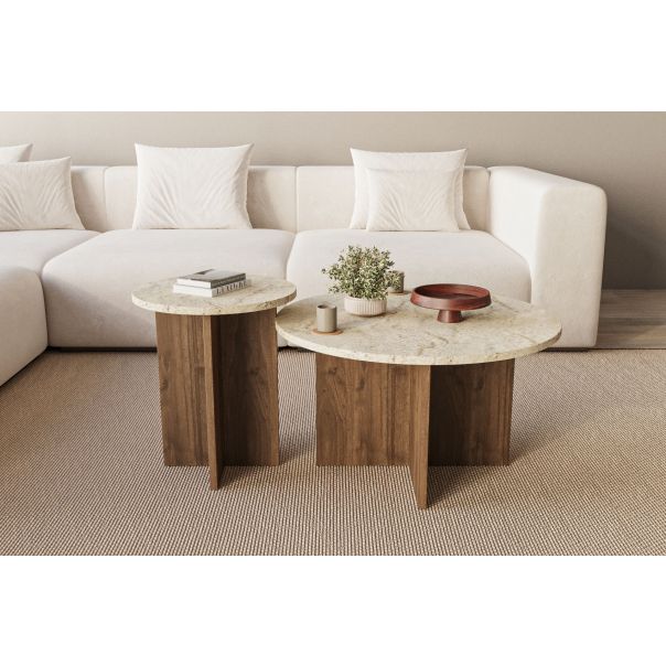 HANAH HOME Set klub stolova Private 2/1, mermerna/tamno braon - EP3056499