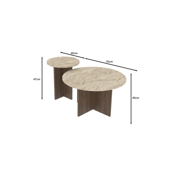 HANAH HOME Set klub stolova Private 2/1, mermerna/tamno braon - EP3056499