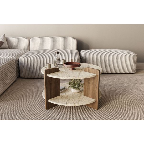 HANAH HOME Klub sto Oalla, mermerna/tamno braon - EP3056505