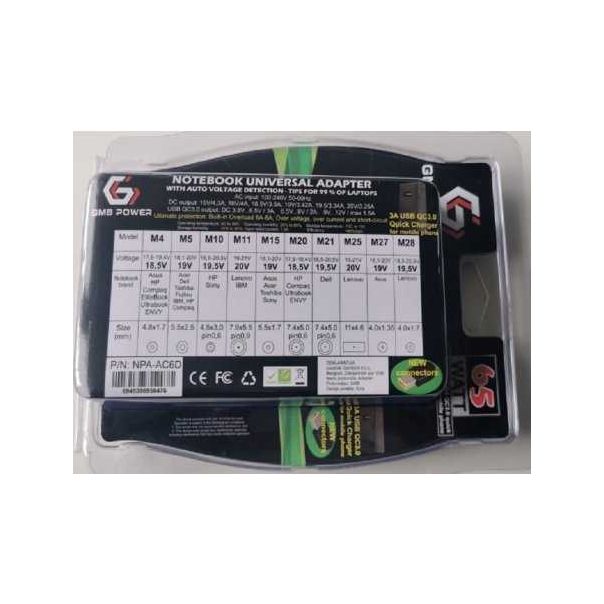 GEMBIRD Punjač za laptop NPA-AC6D AC 65W + QC3.0 mobilni punjač quick charge 3A auto-voltage - 118432