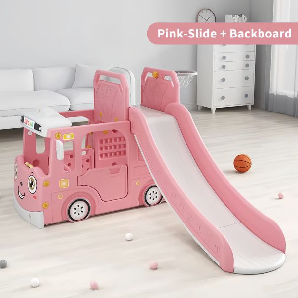 PREMIUM STIL Dečiji roze vozić sa toboganom, košem i ostavom za igračke - 11848-1