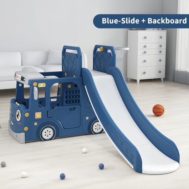 PREMIUM STIL Dečiji plavi vozić sa toboganom, košem i ostavom za igračke - 11850