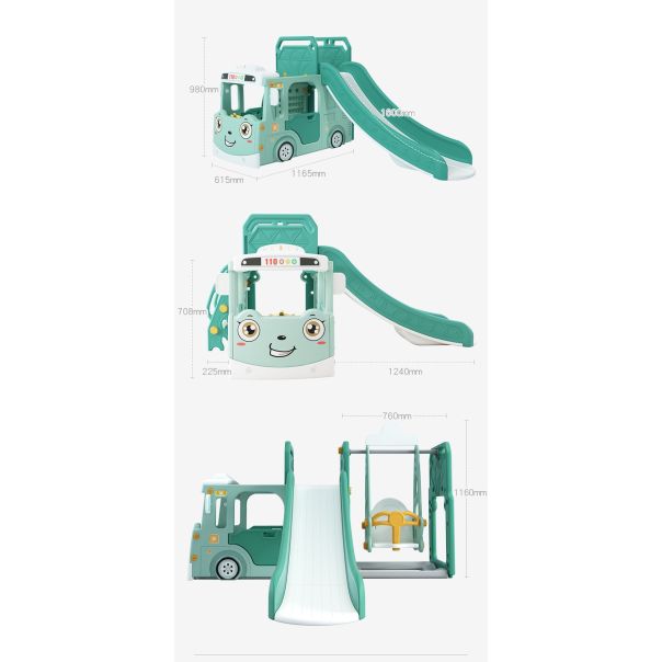 PREMIUM STIL Dečiji roze vozić sa toboganom, ljuljaškom i ostavom za igračke - 11871-1