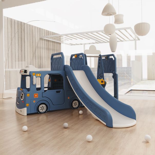 PREMIUM STIL Dečiji plavi vozić sa toboganom, ljuljaškom i ostavom za igračke - 11873-1