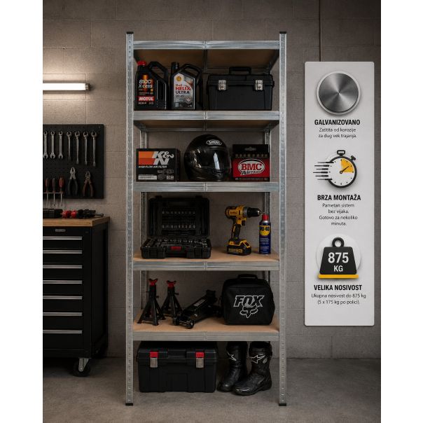 eHomeStorage Garažna metalna polica 211x90x45 cm - 1198-STORAGE